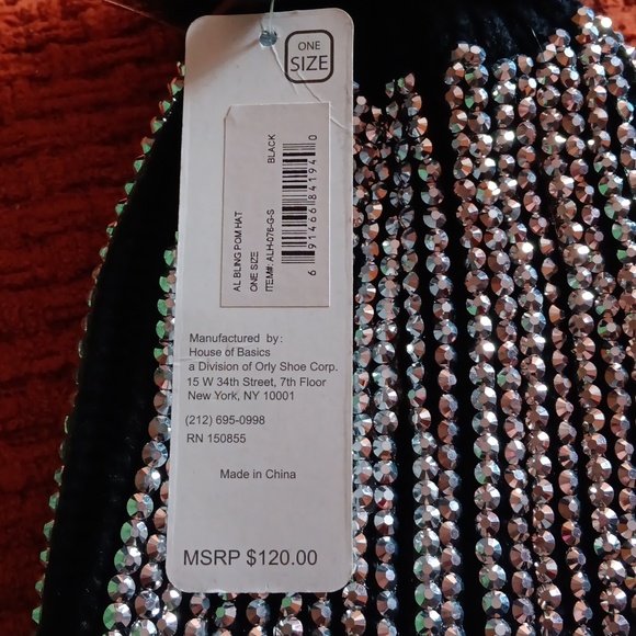 Adrienne Landau Black Bling Pom Beanie - Picture 4 of 6